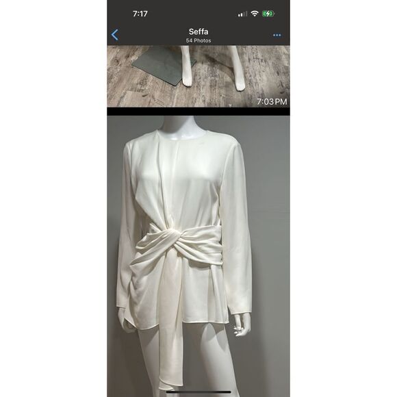 Lafayette 148 New York Cream Tie Waist Blouse Size 8 - Picture 7 of 14